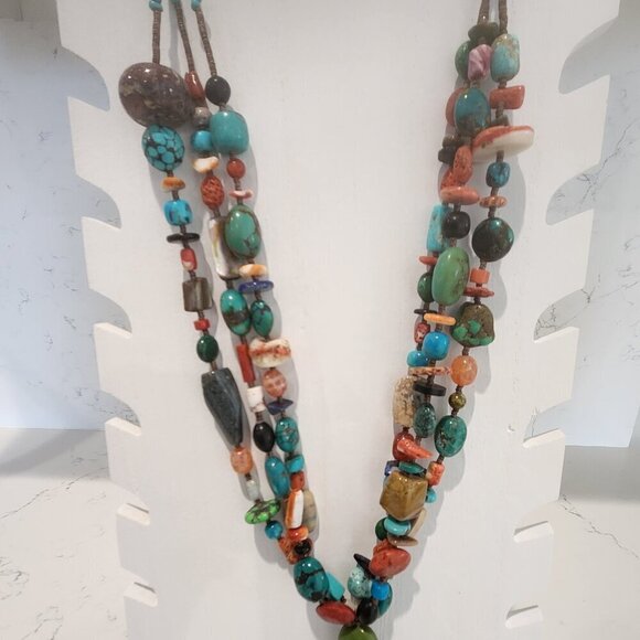 Native American Turquoise & Gemstone Beaded Necklace - Picture 3 of 6